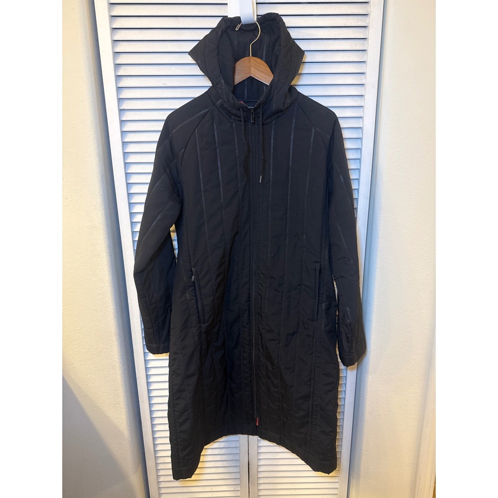 Adidas Womens Long Hooded Parka Jacket Black Orange Quilted Lining Large 91074